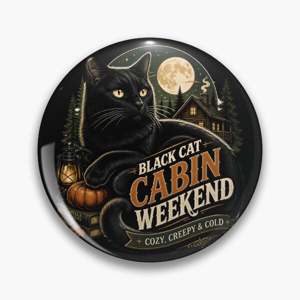 Item preview, Black Cat Cabin Weekend Black Cat Halloween Retro Poster designed and sold by OliviaHayesArt.