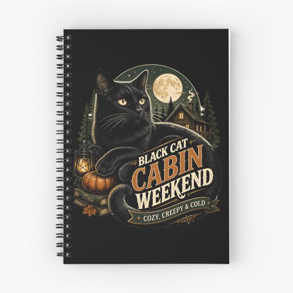 Item preview, Black Cat Cabin Weekend Black Cat Halloween Retro Poster designed and sold by OliviaHayesArt.