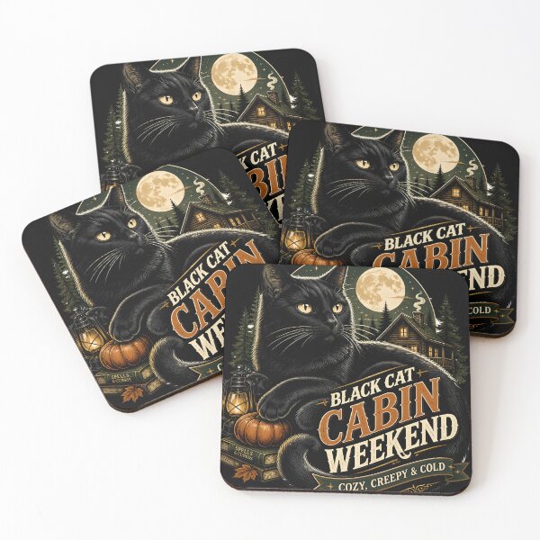 Item preview, Black Cat Cabin Weekend Black Cat Halloween Retro Poster designed and sold by OliviaHayesArt.