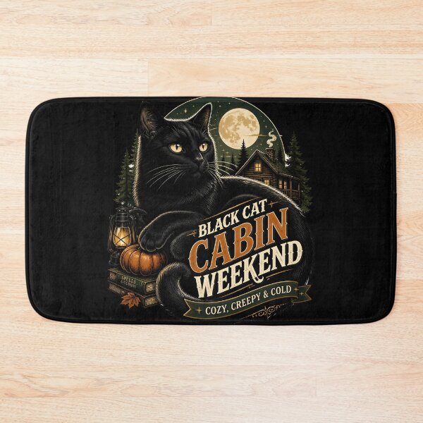 Item preview, Black Cat Cabin Weekend Black Cat Halloween Retro Poster designed and sold by OliviaHayesArt.