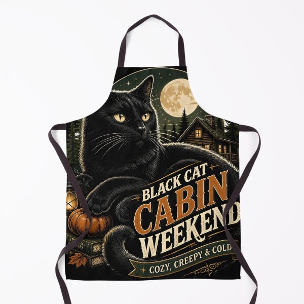 Item preview, Black Cat Cabin Weekend Black Cat Halloween Retro Poster designed and sold by OliviaHayesArt.