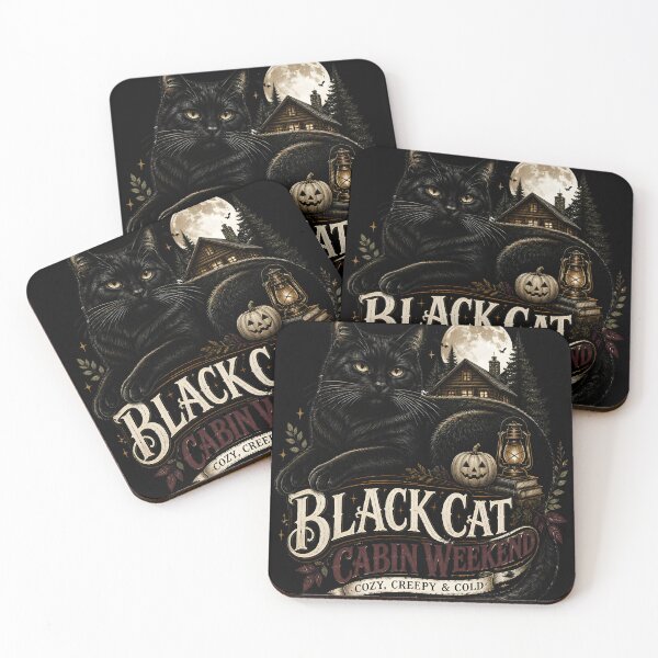 Item preview, Black Cat Cabin Weekend Black Cat Halloween Gothic Storybook Art designed and sold by OliviaHayesArt.