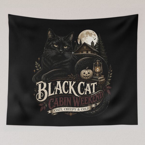 Item preview, Black Cat Cabin Weekend Black Cat Halloween Gothic Storybook Art designed and sold by OliviaHayesArt.