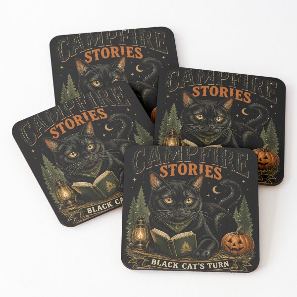 Item preview, Campfire Stories Black Cat Halloween Retro Poster designed and sold by OliviaHayesArt.