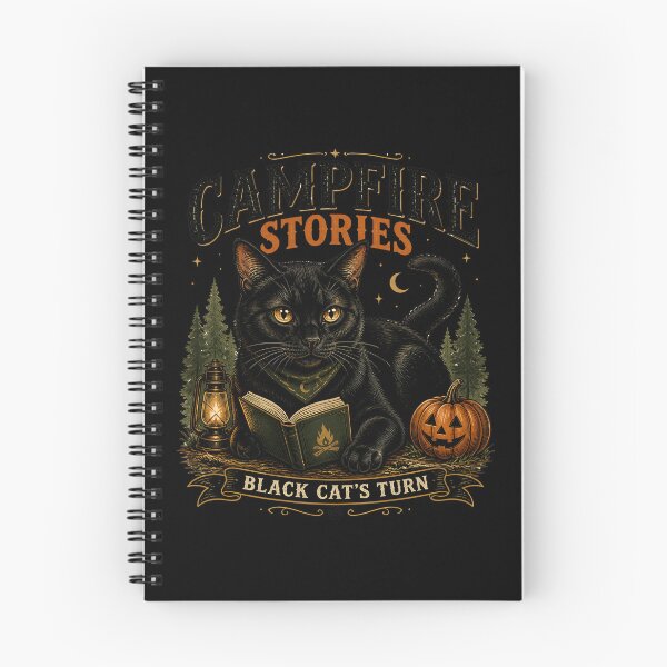 Item preview, Campfire Stories Black Cat Halloween Retro Poster designed and sold by OliviaHayesArt.