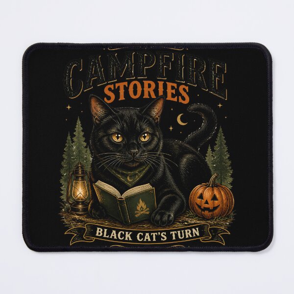 Item preview, Campfire Stories Black Cat Halloween Retro Poster designed and sold by OliviaHayesArt.
