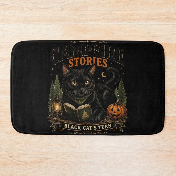 Item preview, Campfire Stories Black Cat Halloween Retro Poster designed and sold by OliviaHayesArt.