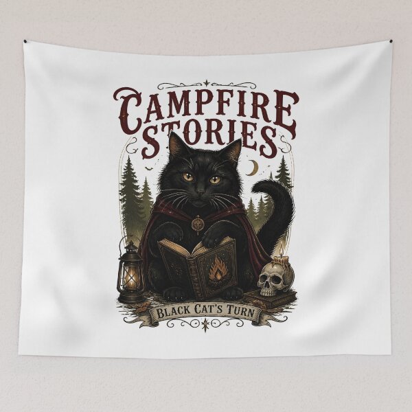 Item preview, Campfire Stories Black Cat Halloween designed and sold by OliviaHayesArt.