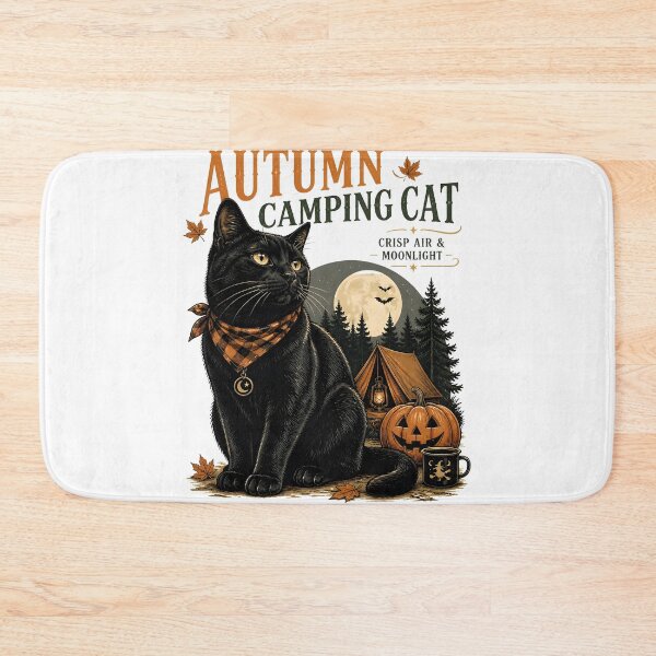 Item preview, Autumn Camping Cat Black Cat Halloween Retro Poster designed and sold by OliviaHayesArt.