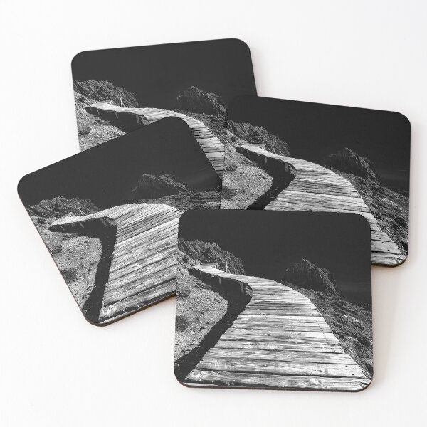 Item preview, Mountain Boardwalk Trail Rocky Landscape Monochrome Hiking Art designed and sold by inkoutninja.