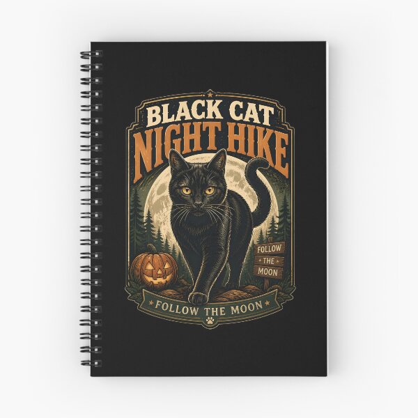 Item preview, Black Cat Night Hike Black Cat Halloween Retro Poster designed and sold by OliviaHayesArt.