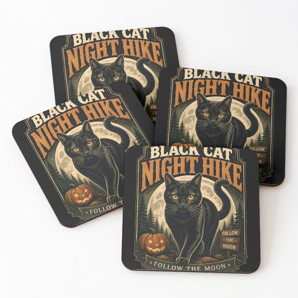 Item preview, Black Cat Night Hike Black Cat Halloween Retro Poster designed and sold by OliviaHayesArt.