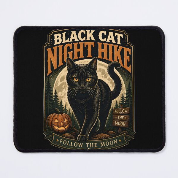 Item preview, Black Cat Night Hike Black Cat Halloween Retro Poster designed and sold by OliviaHayesArt.