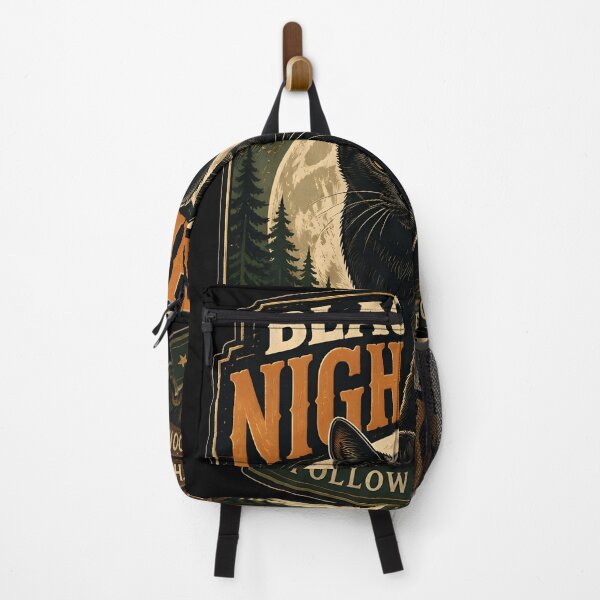 Item preview, Black Cat Night Hike Black Cat Halloween Retro Poster designed and sold by OliviaHayesArt.