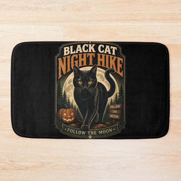 Item preview, Black Cat Night Hike Black Cat Halloween Retro Poster designed and sold by OliviaHayesArt.
