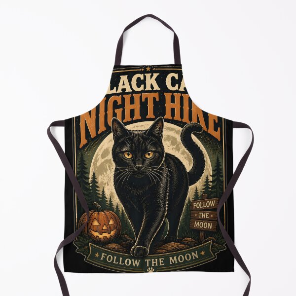 Item preview, Black Cat Night Hike Black Cat Halloween Retro Poster designed and sold by OliviaHayesArt.