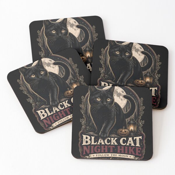 Item preview, Black Cat Night Hike Black Cat Halloween Gothic Storybook Art designed and sold by OliviaHayesArt.