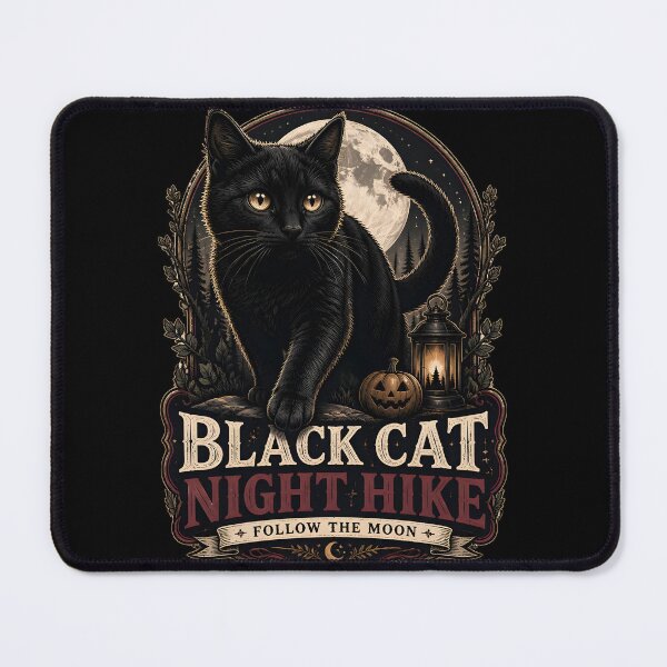 Item preview, Black Cat Night Hike Black Cat Halloween Gothic Storybook Art designed and sold by OliviaHayesArt.