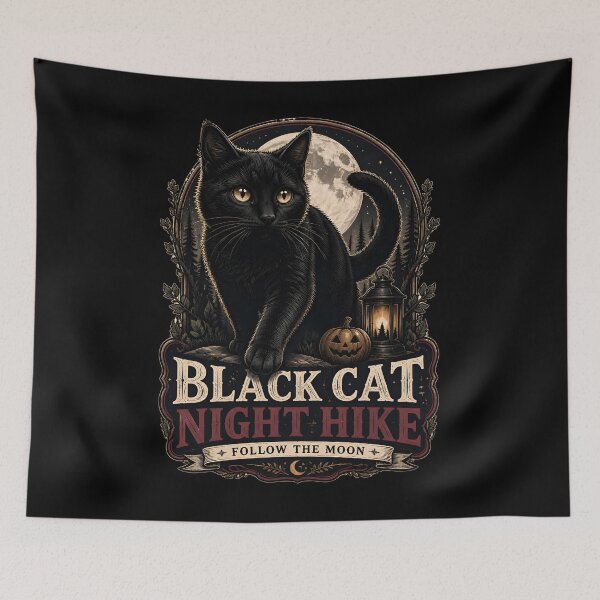 Item preview, Black Cat Night Hike Black Cat Halloween Gothic Storybook Art designed and sold by OliviaHayesArt.