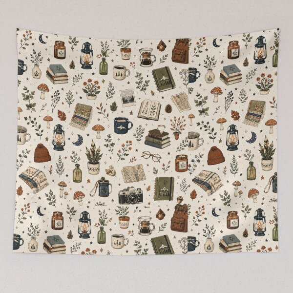 Item preview, Cozy Forest Camping and Nature Aesthetic Pattern designed and sold by NinaVibeStudio.