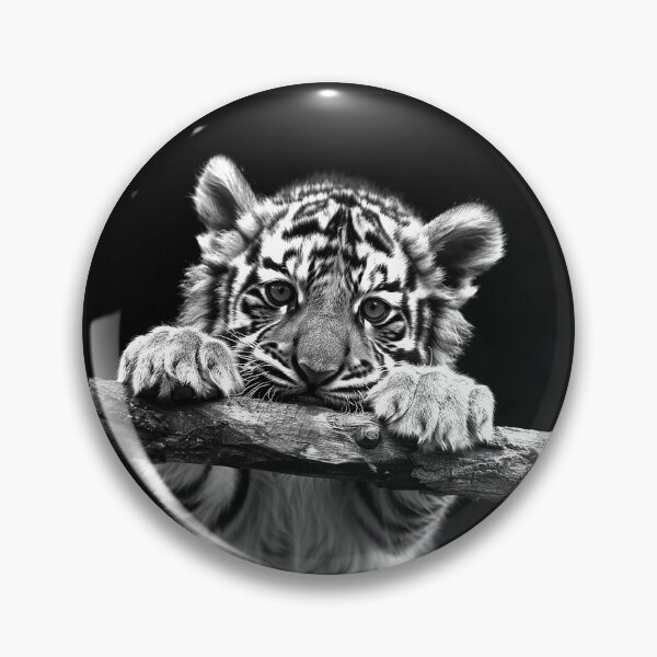 Item preview, Cute Tiger Cub Portrait Monochrome Wildlife Nature Art Design Print designed and sold by inkoutninja.