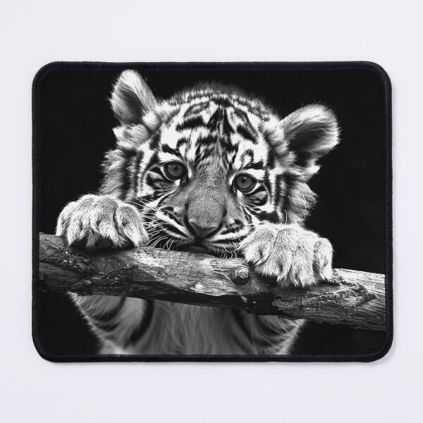 Item preview, Cute Tiger Cub Portrait Monochrome Wildlife Nature Art Design Print designed and sold by inkoutninja.