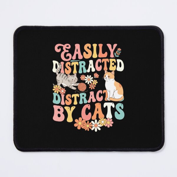 Item preview, Easily Distracted by Cats Funny Retro Cat Lover Floral Quote designed and sold by MiALopezArt.
