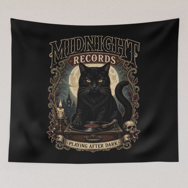 Item preview, Midnight Records Black Cat Halloween Gothic Storybook Art designed and sold by KristenosNehk.
