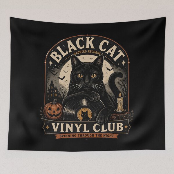 Item preview, Black Cat Vinyl Club Black Cat Halloween Retro Poster designed and sold by KristenosNehk.