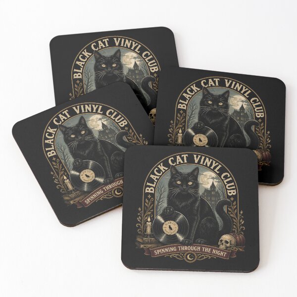 Item preview, Black Cat Vinyl Club Black Cat Halloween Gothic Storybook Art designed and sold by KristenosNehk.