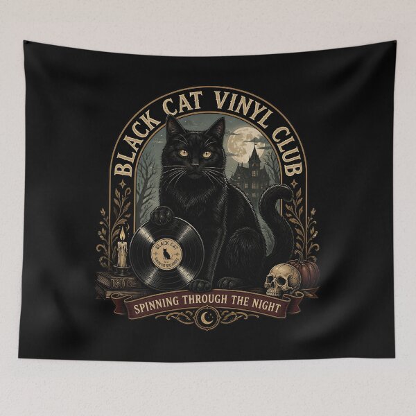 Item preview, Black Cat Vinyl Club Black Cat Halloween Gothic Storybook Art designed and sold by KristenosNehk.