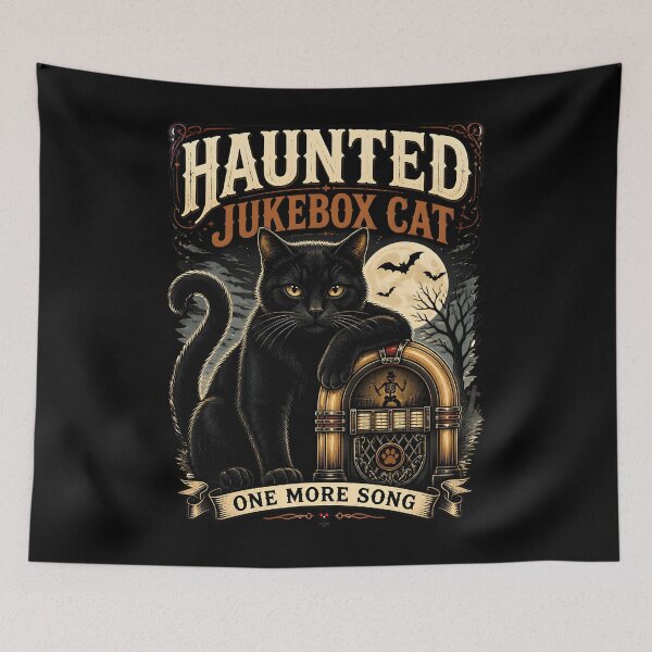 Item preview, Haunted Jukebox Cat Black Cat Halloween Retro Poster designed and sold by KristenosNehk.