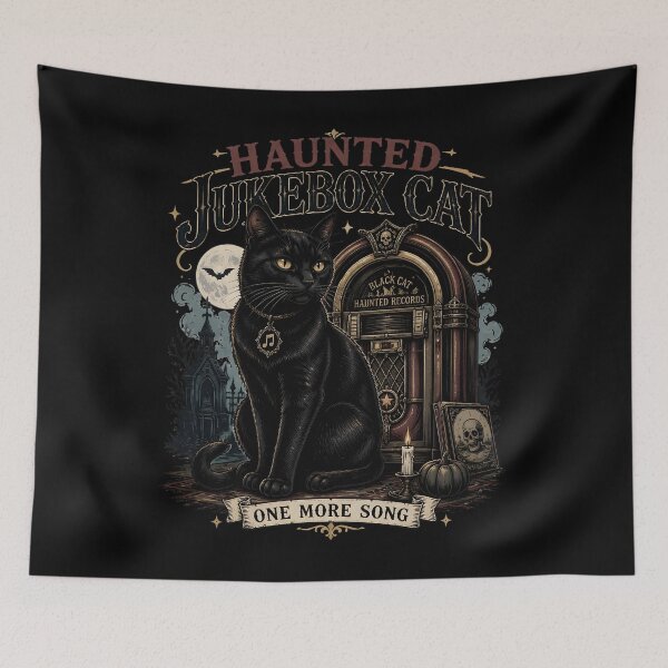 Item preview, Haunted Jukebox Cat Black Cat Halloween Gothic Storybook Art designed and sold by KristenosNehk.