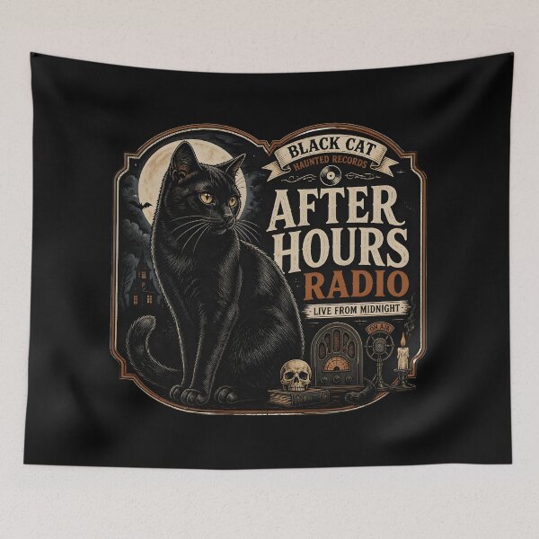 Item preview, After Hours Radio Black Cat Halloween Retro Poster designed and sold by KristenosNehk.