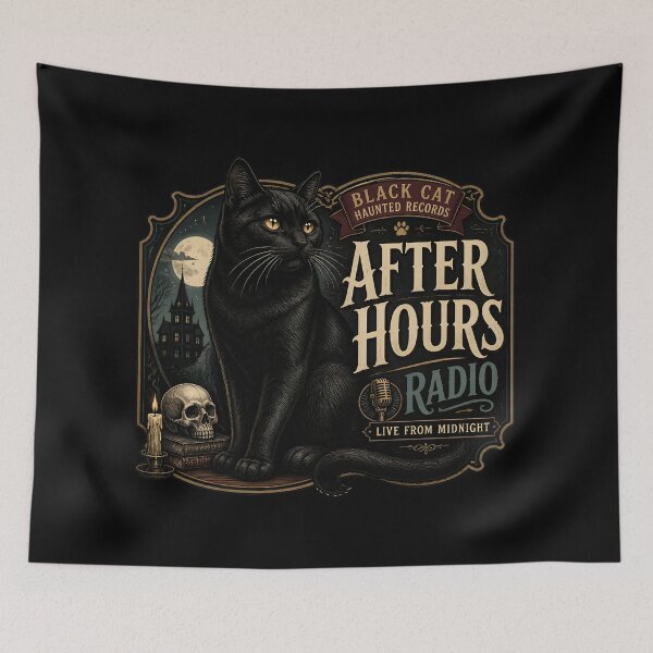 Item preview, After Hours Radio Black Cat Halloween Gothic Storybook Art designed and sold by KristenosNehk.