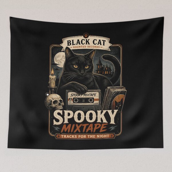 Item preview, Spooky Mixtape Black Cat Halloween Retro Poster designed and sold by KristenosNehk.