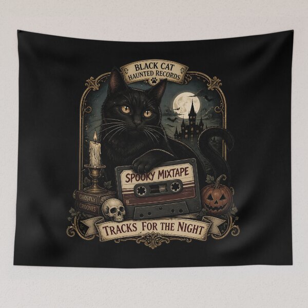 Item preview, Spooky Mixtape Black Cat Halloween Gothic Storybook Art designed and sold by KristenosNehk.