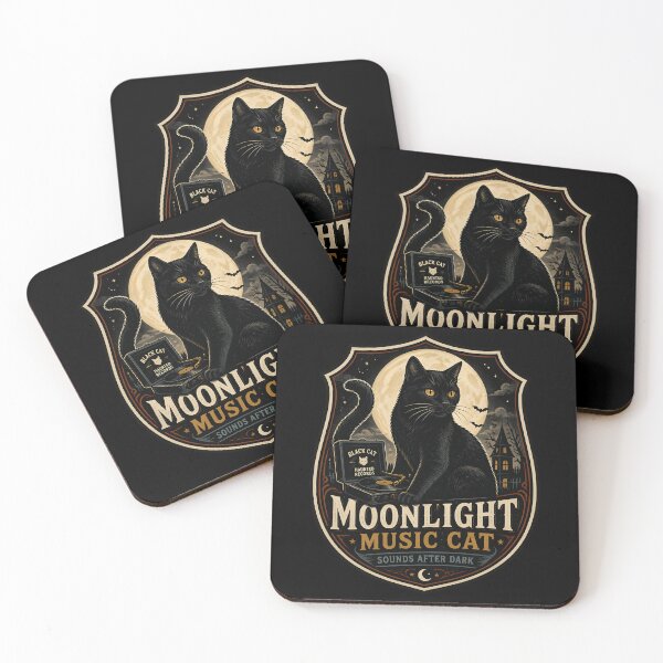 Item preview, Moonlight Music Cat Black Cat Halloween Retro Poster designed and sold by KristenosNehk.