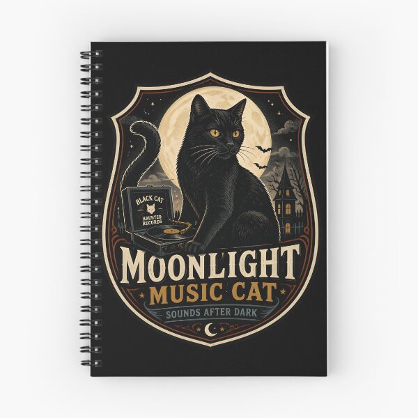Item preview, Moonlight Music Cat Black Cat Halloween Retro Poster designed and sold by KristenosNehk.
