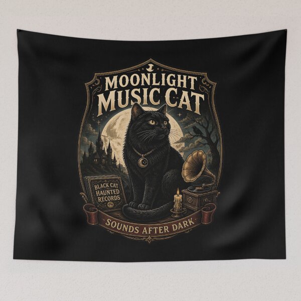 Item preview, Moonlight Music Cat Black Cat Halloween Gothic Storybook Art designed and sold by KristenosNehk.