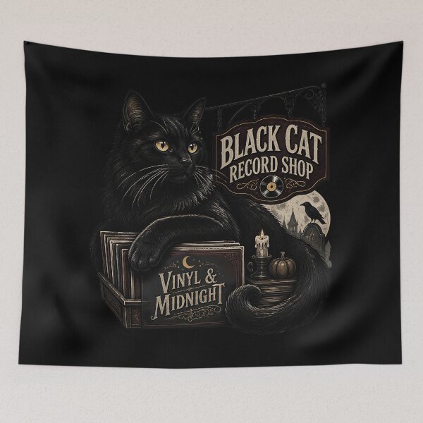 Item preview, Black Cat Record Shop Black Cat Halloween Gothic Storybook Art designed and sold by KristenosNehk.