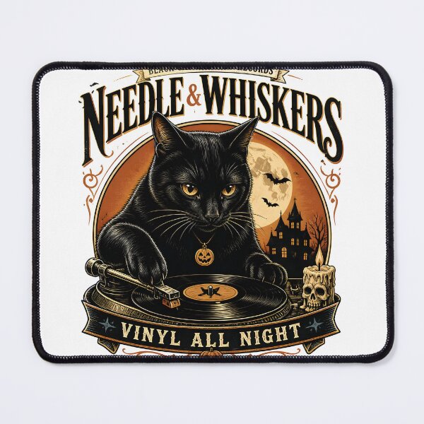Item preview, Needle & Whiskers Black Cat Halloween Retro Poster designed and sold by KristenosNehk.