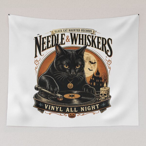 Item preview, Needle & Whiskers Black Cat Halloween Retro Poster designed and sold by KristenosNehk.