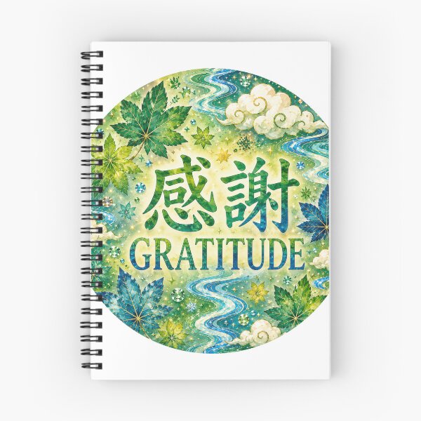 Item preview, Gratitude Kanji Japanese Nature Art – 感謝 Maple Leaves, River & Clouds | Earth Tone Edition designed and sold by  Miyabi Tonaegoto Art.