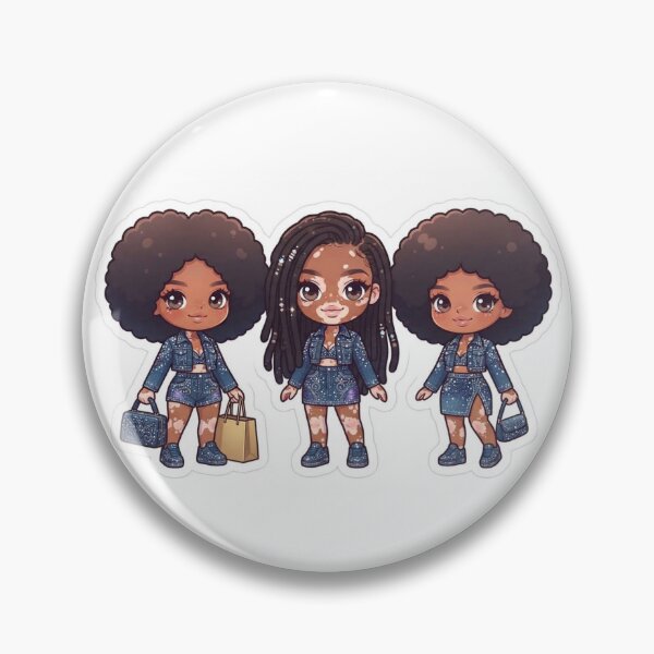 Item preview, Cute Chibi Black Girls in Denim - Melanin & Vitiligo Beauty designed and sold by TheModernMuslimchibi&more .