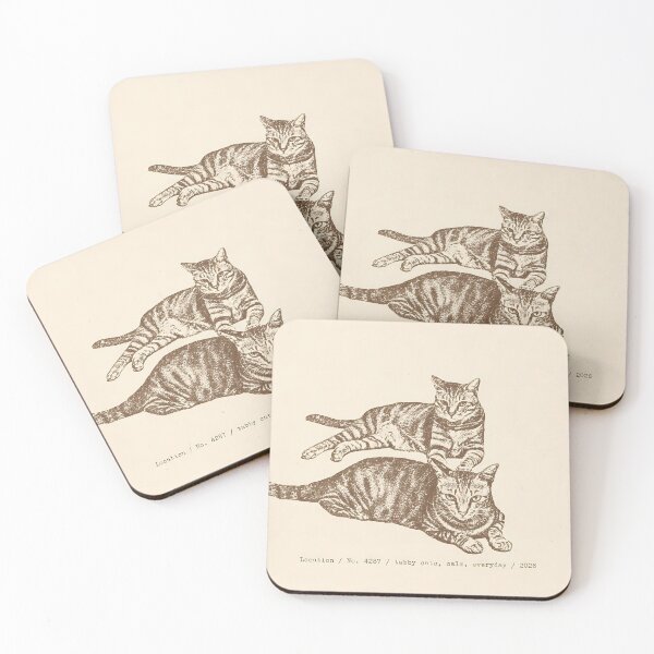 Item preview, Calm Everyday Tabby Cats: Vintage Linocut Art designed and sold by HowHoFamily.