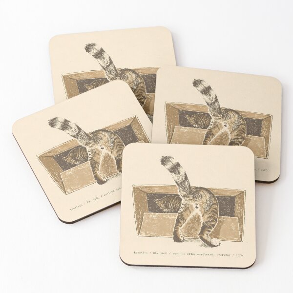 Item preview, Curious Tabby Cats in Box Vintage Linocut designed and sold by HowHoFamily.