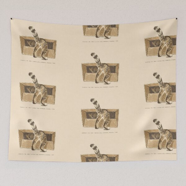 Item preview, Curious Tabby Cats in Box Vintage Linocut designed and sold by HowHoFamily.