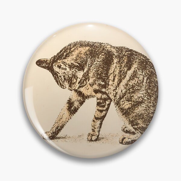 Item preview, Peaceful Stretching Tabby Cat: Vintage Linocut designed and sold by HowHoFamily.