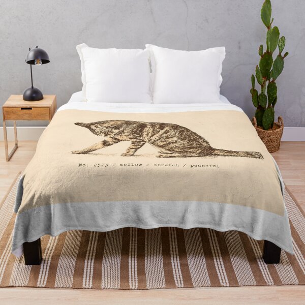 Item preview, Peaceful Stretching Tabby Cat: Vintage Linocut designed and sold by HowHoFamily.